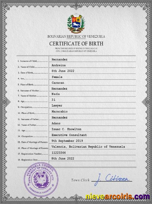 Venezuela birth certificate